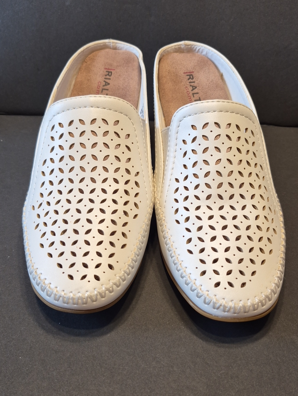 Rialto Comfort Cream Perforated Slip-On Mules